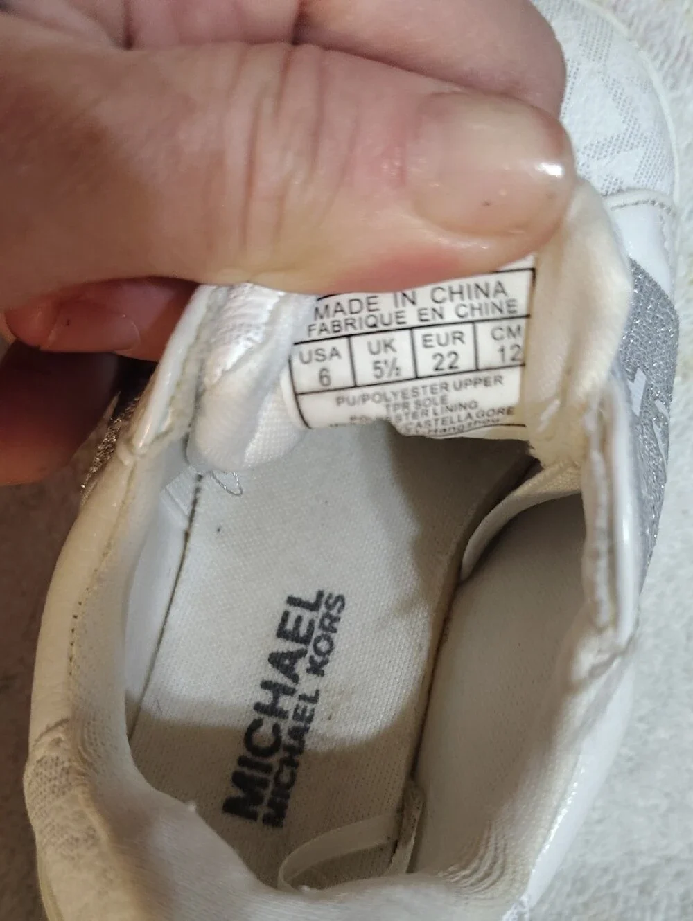 Michael Kors Kids White Sneakers with Silver Logo Band